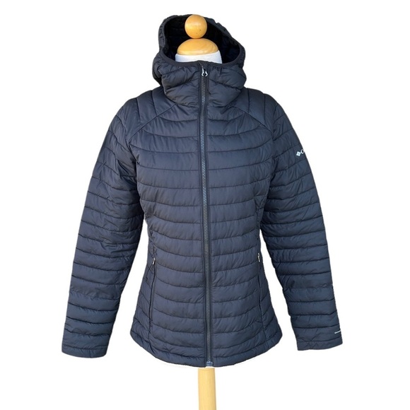 Columbia Powder Lite Hooded Jacket Black Small Style XK0678 Water Resistant GUC - Picture 2 of 13